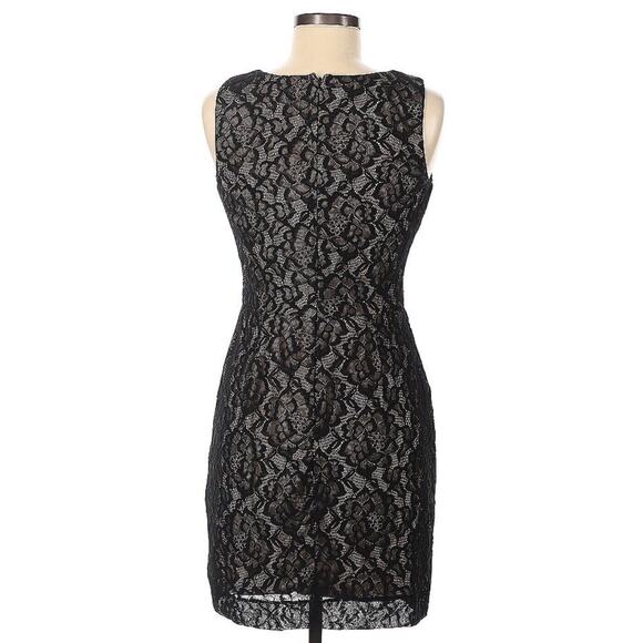 NWT DRESS THE POPULATION Black Lace Cocktail MIDI V-Neck Sheath Dress Sz M EUC - Picture 3 of 5
